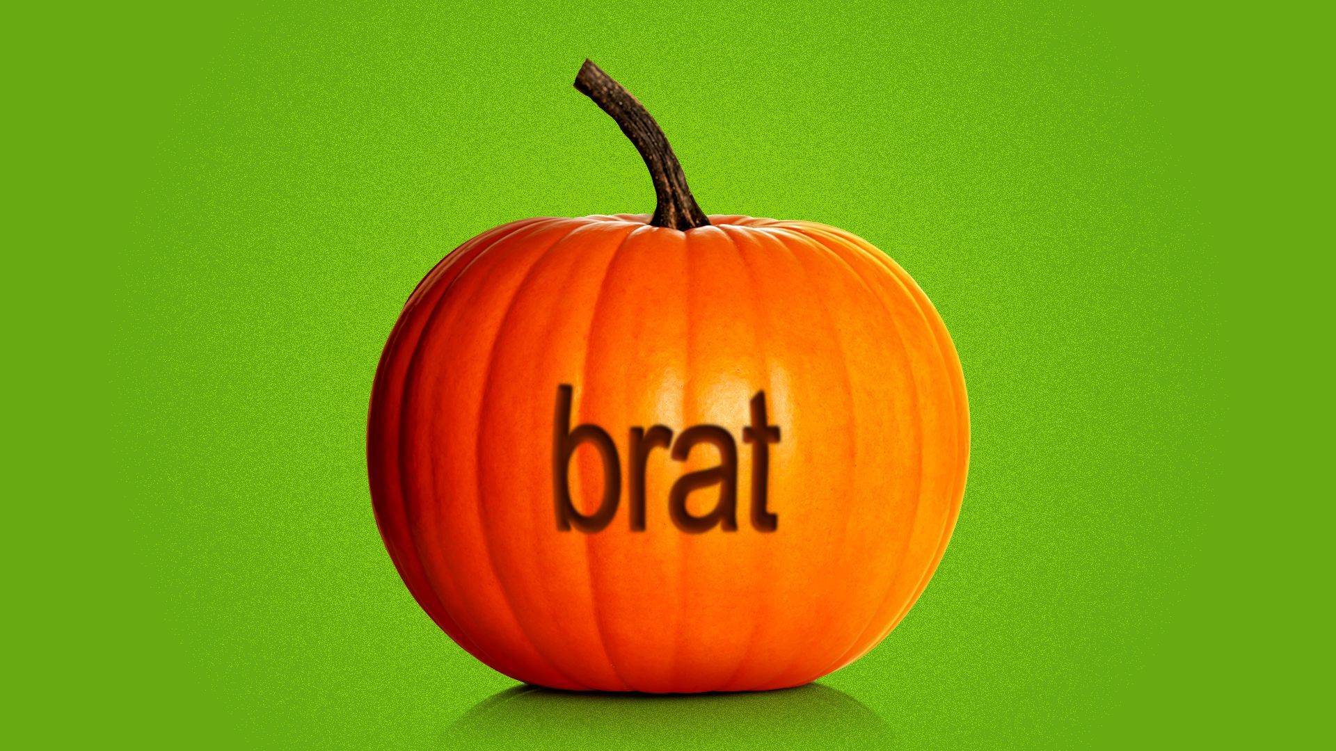 Illustration of a pumpkin with "brat" carved in it.