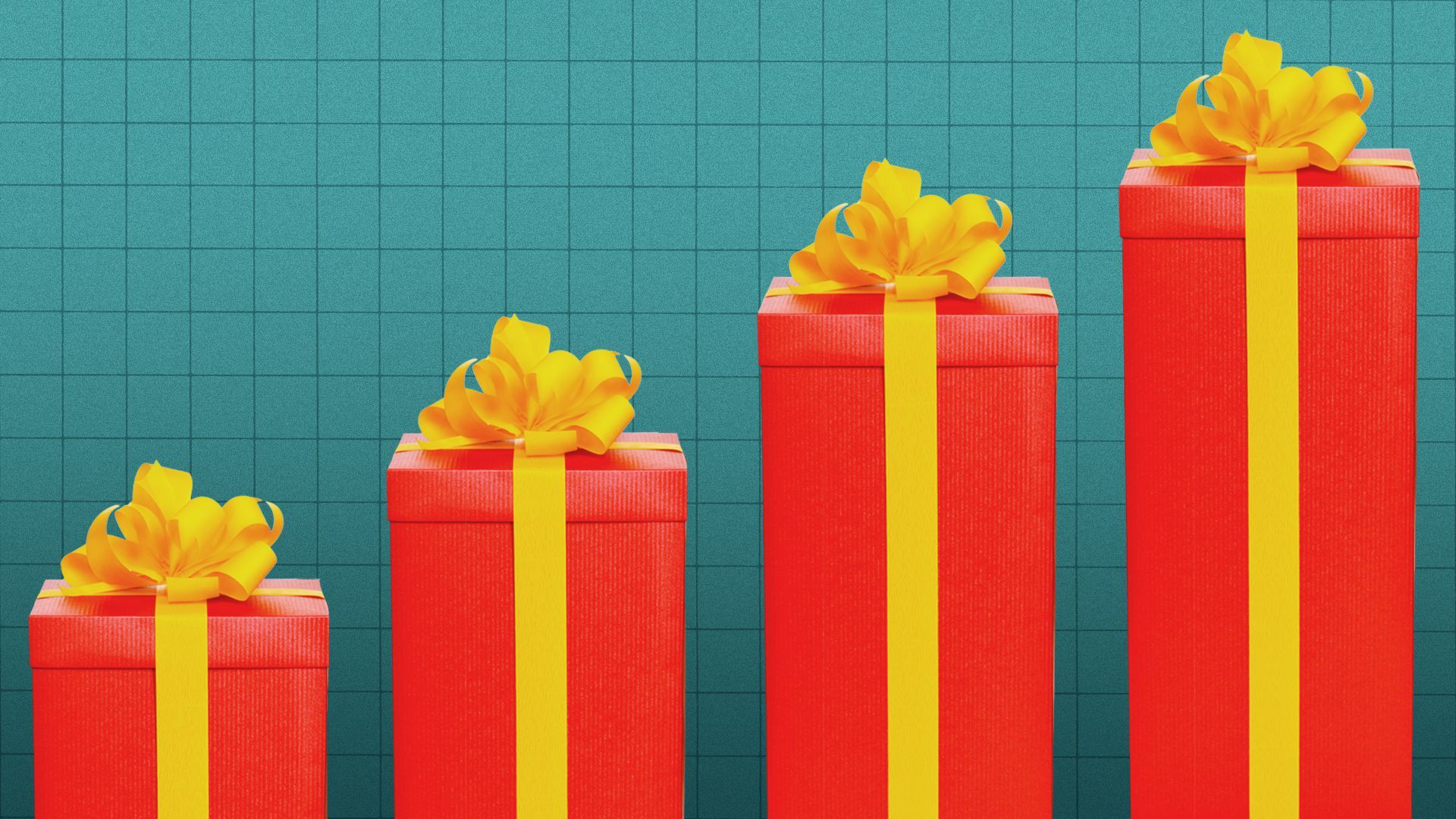 Illustration of a bar chart made of presents.