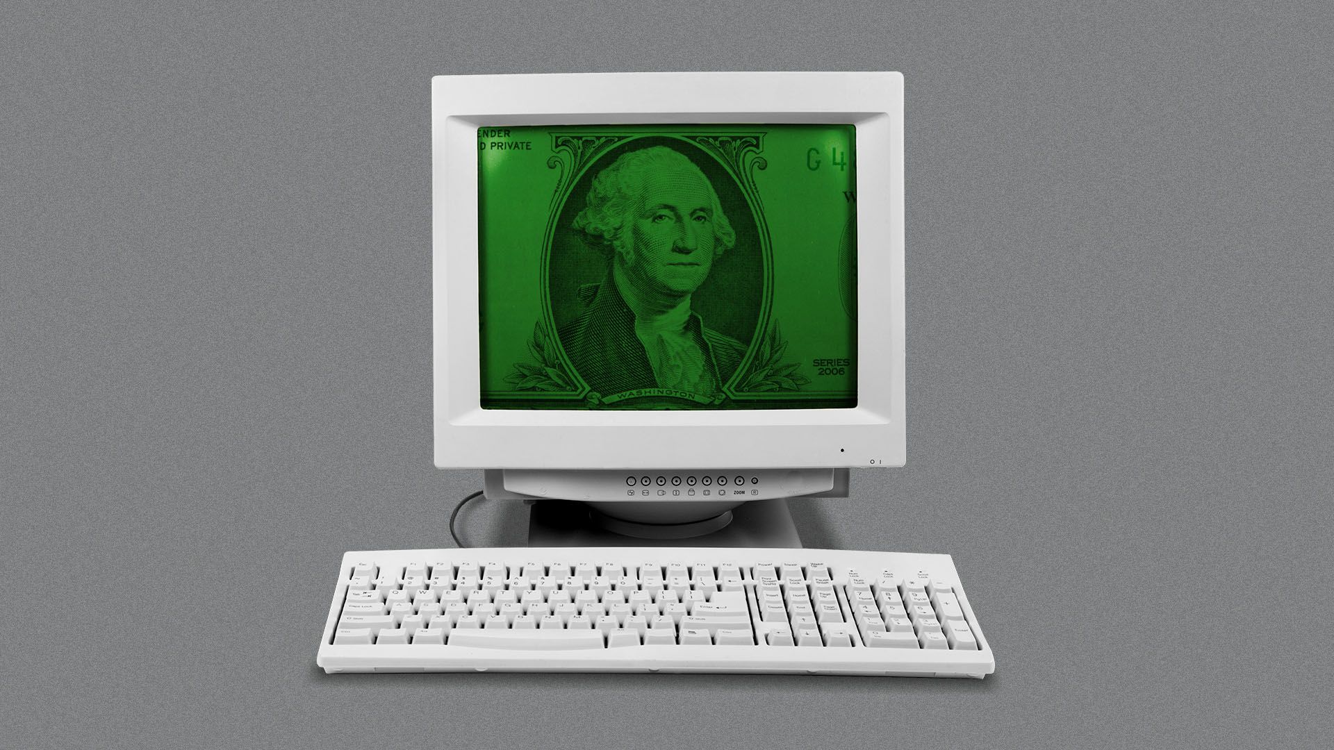 Illustration of a dollar bill on the screen of a computer