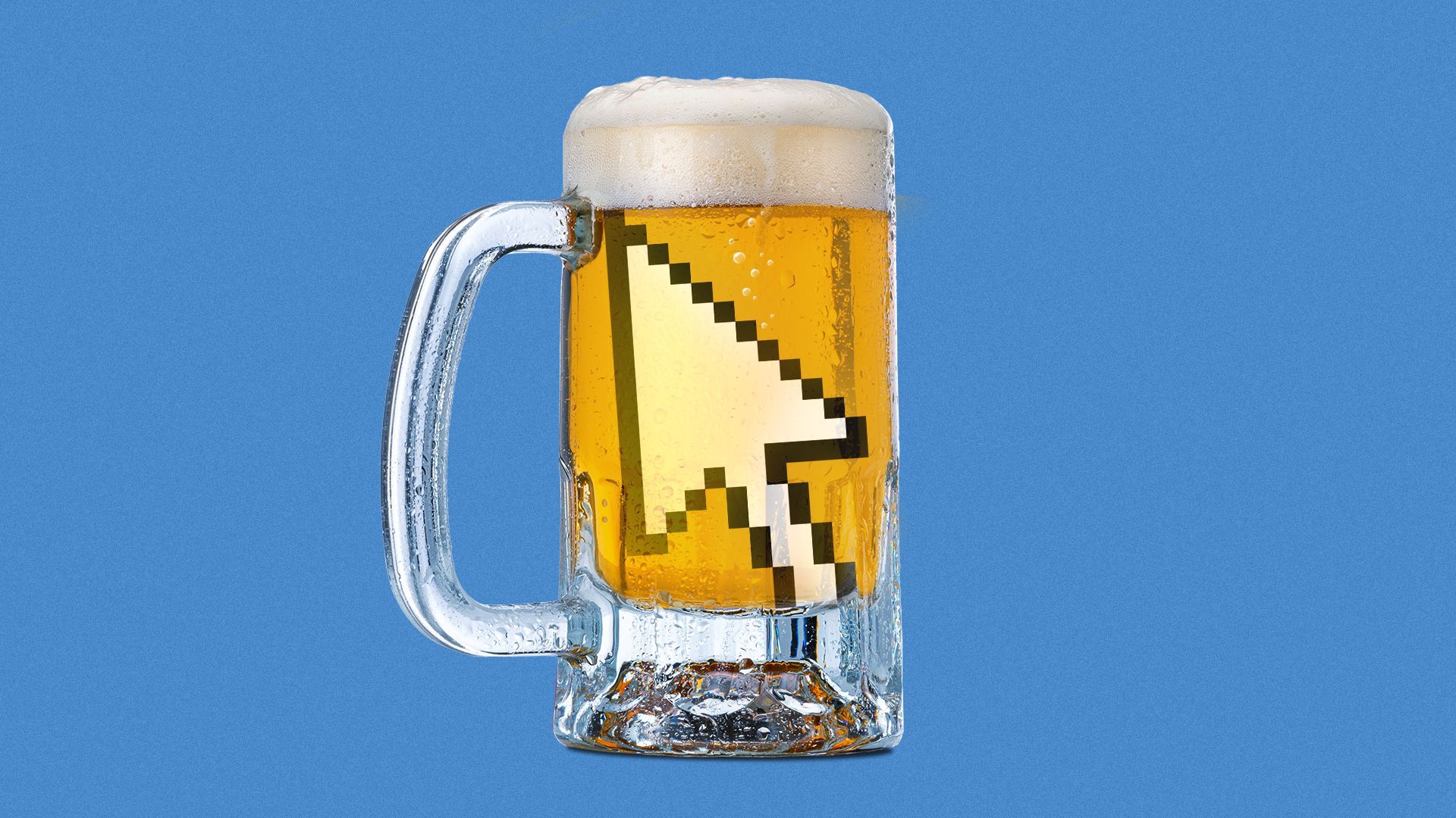 Illustration of a cursor inside a mug of beer.