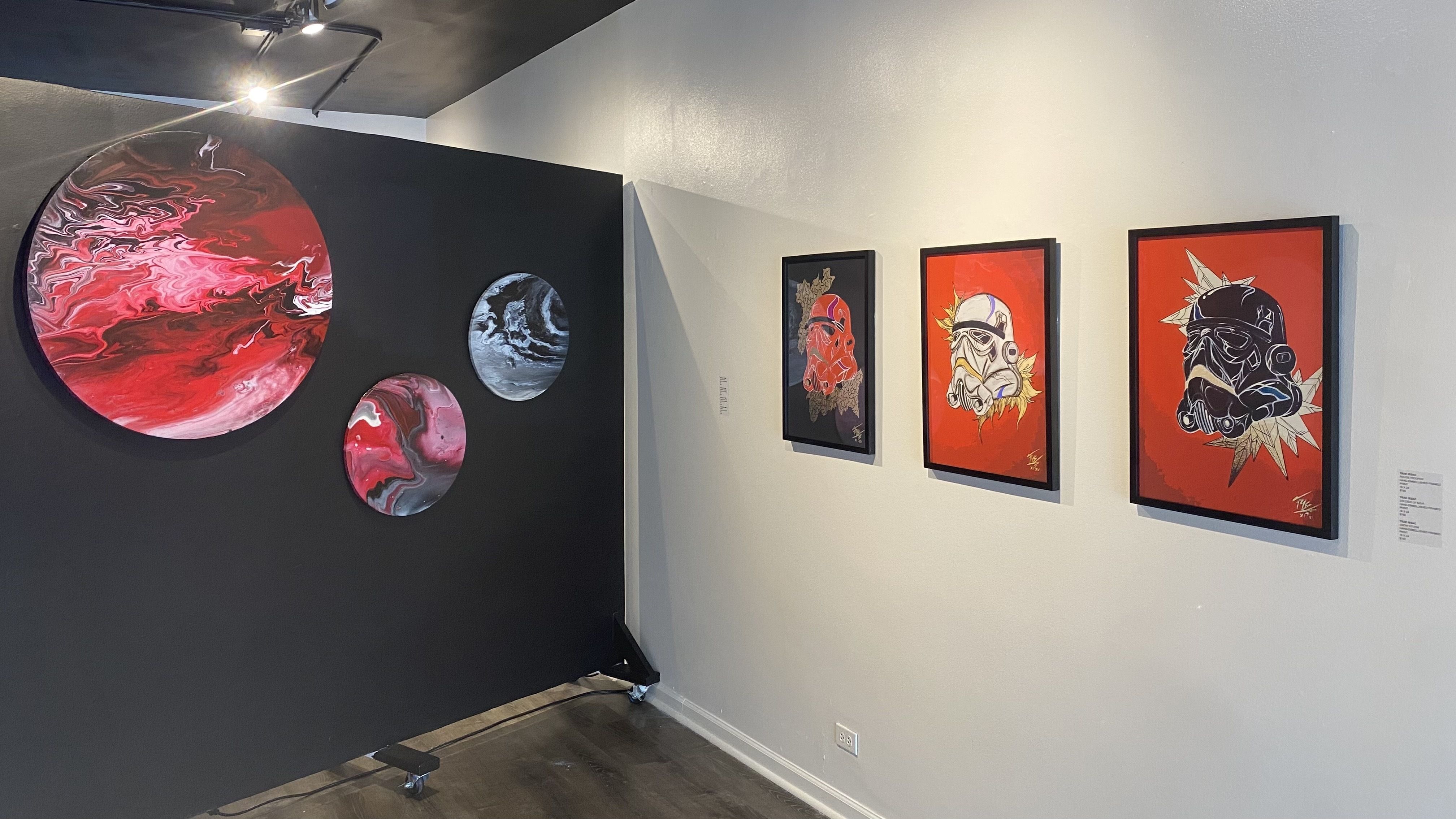 Works by Poured by Prism (left) and Trae Issac (right).