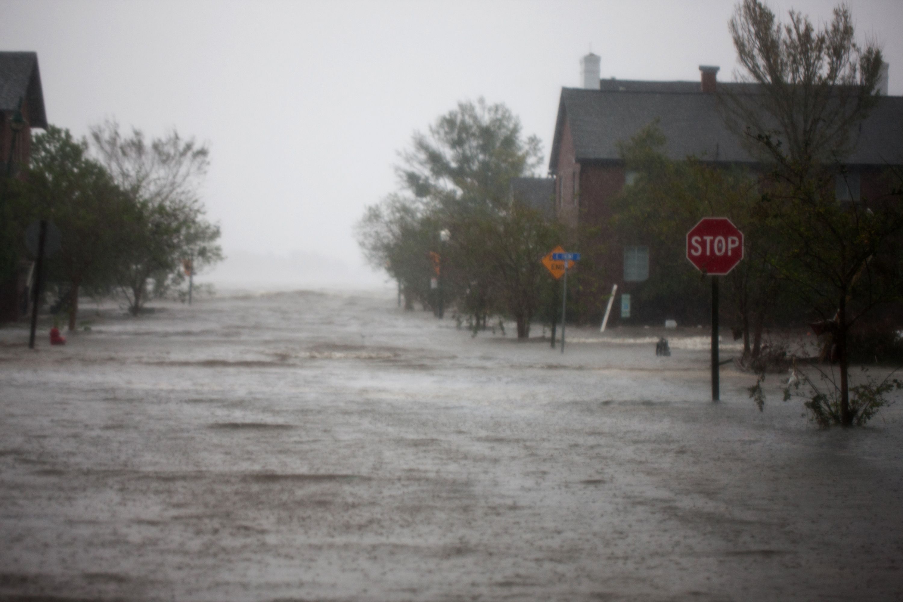 A flooded street.