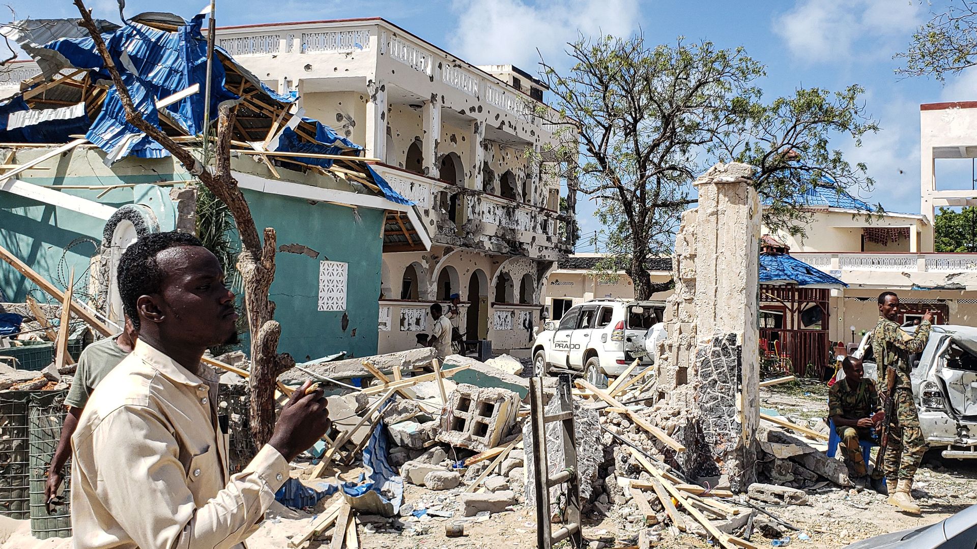 Hotel in Kismayo, Somalia following a terror attack by Al-Shabab
