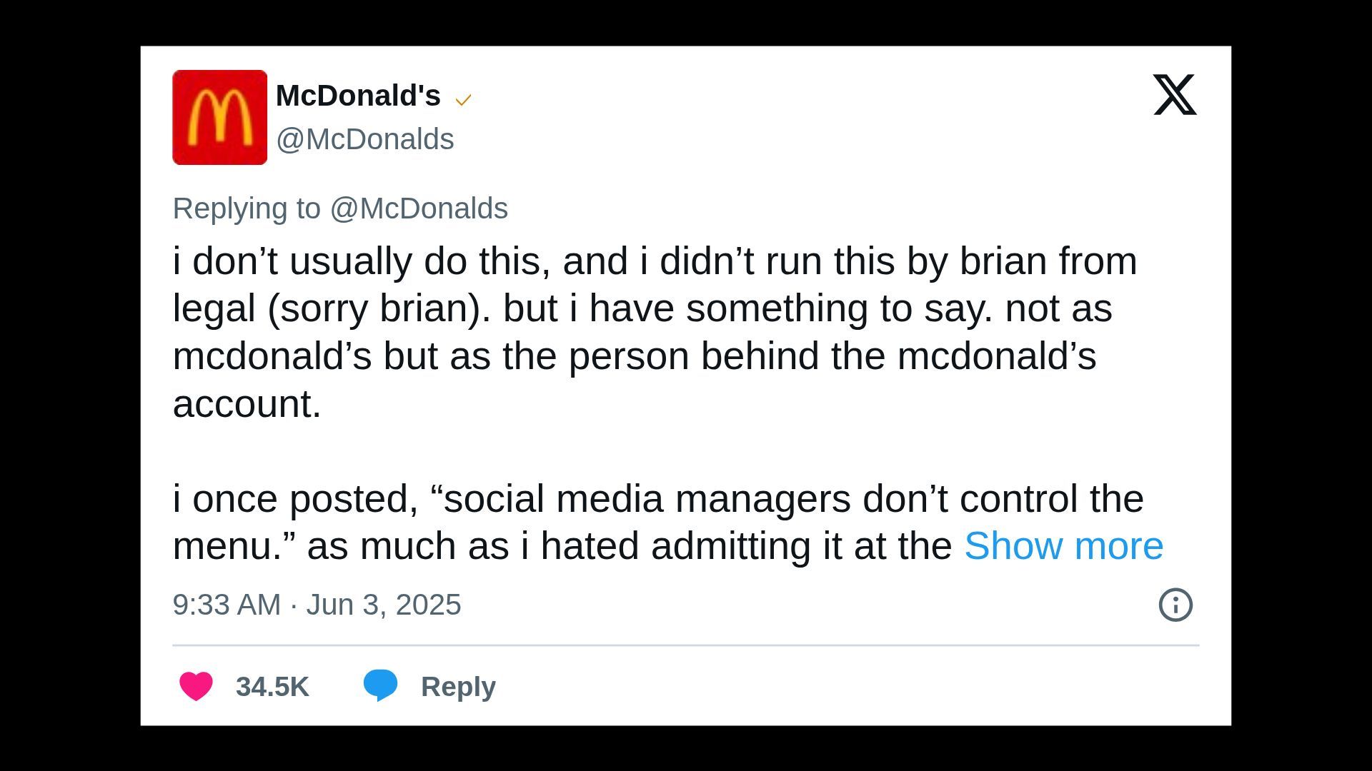 Screenshot: @McDonalds/X