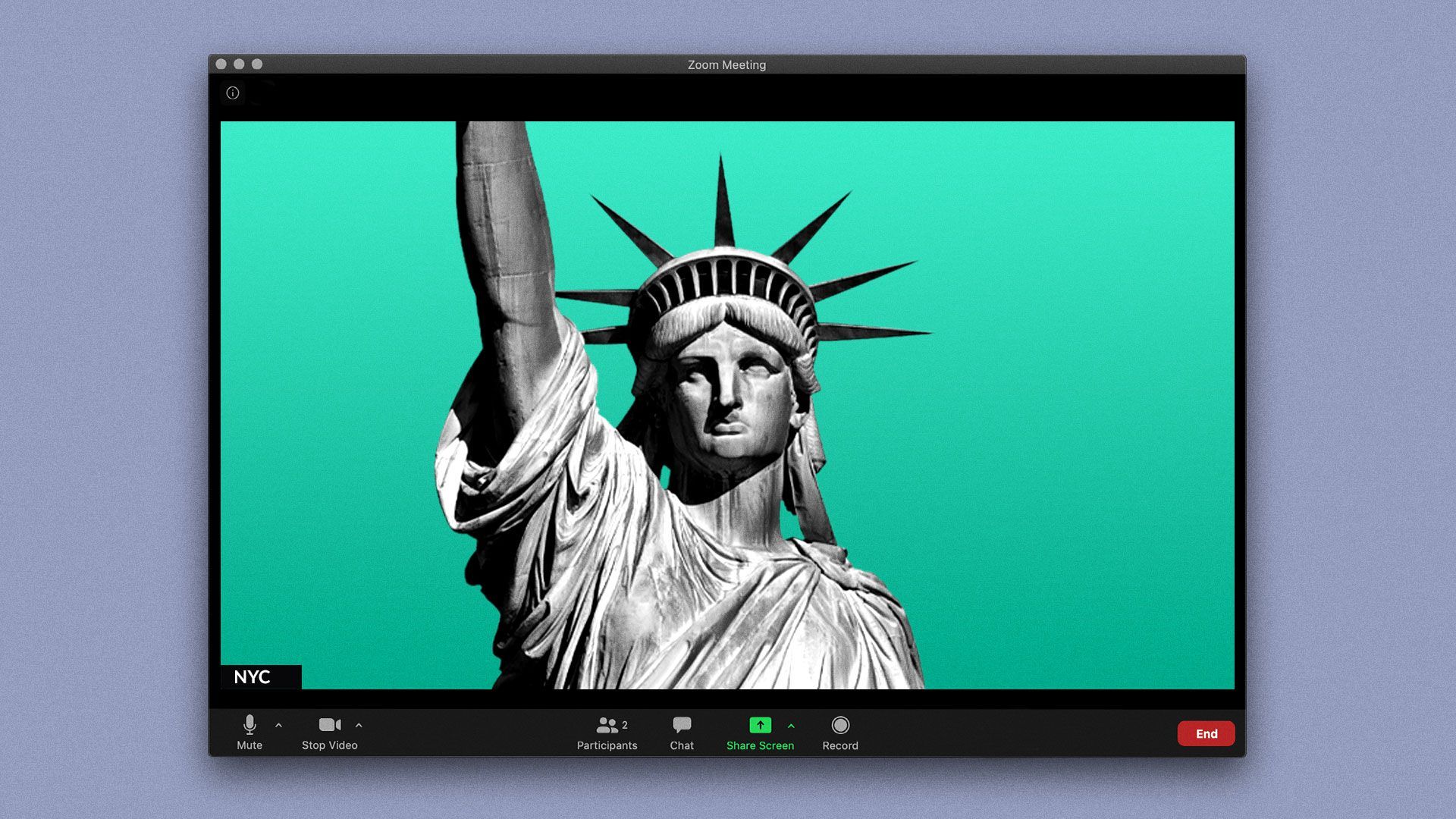 Illustration of Statue of Liberty on a Zoom call