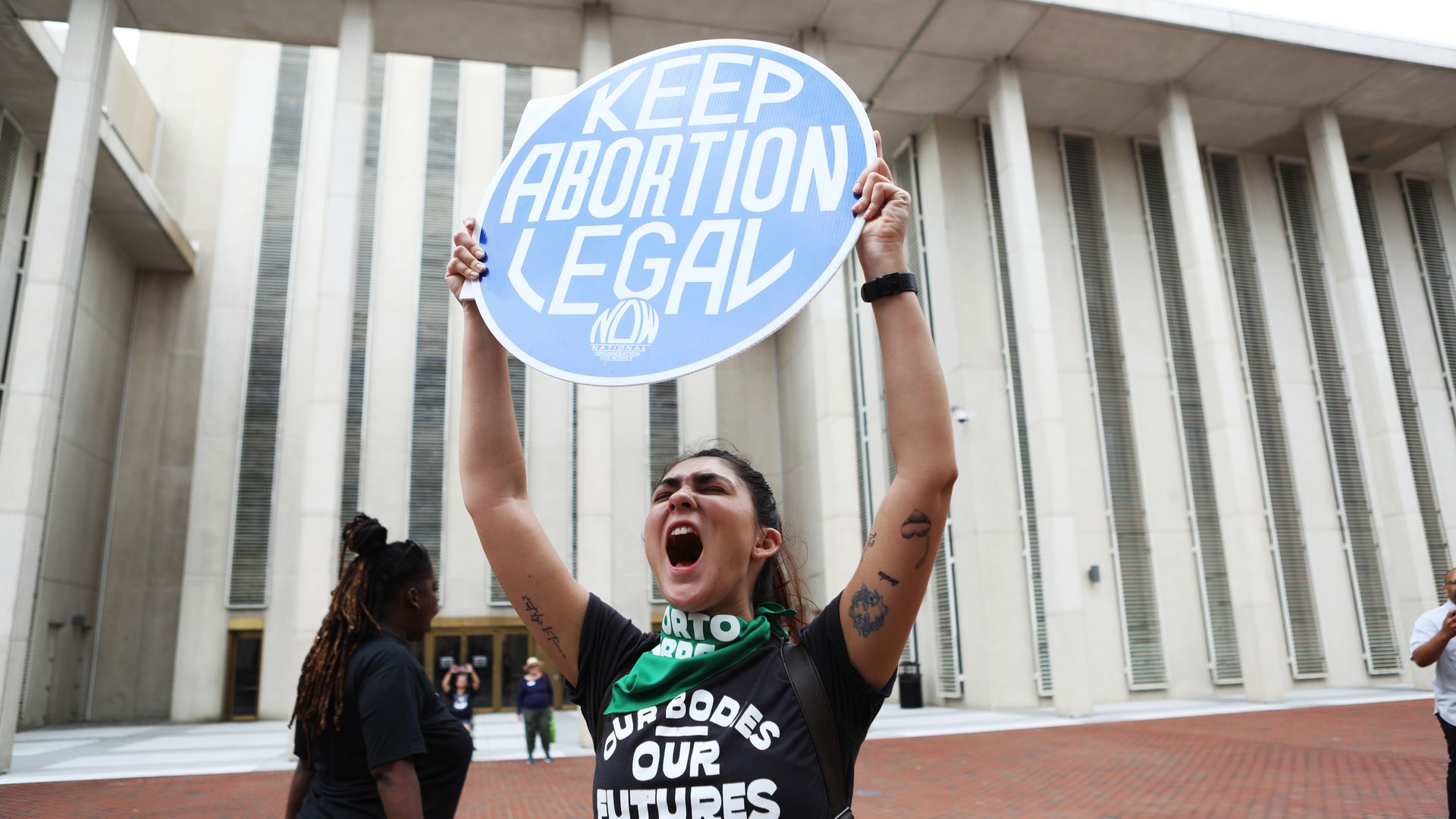 Activists protest 6-week abortion ban on Monday, April 3, 2023, near the Florida State Capitol in Tallahassee, Florida. 