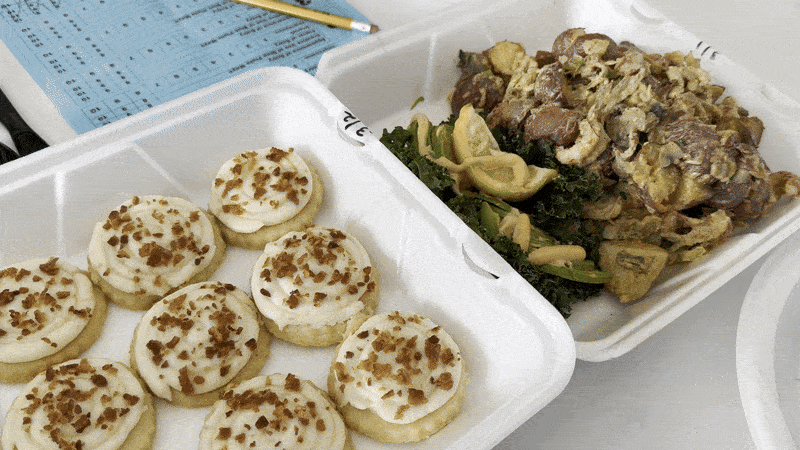 Image shows food in boxes