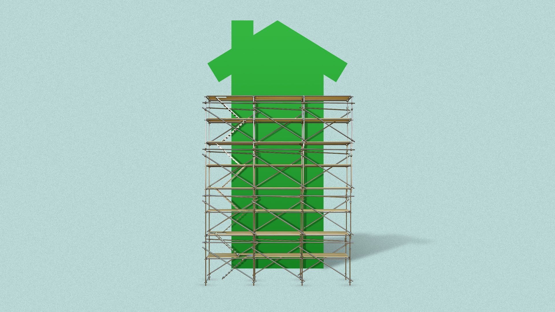 Illustration of a very tall Nextdoor icon house with scaffolding. 