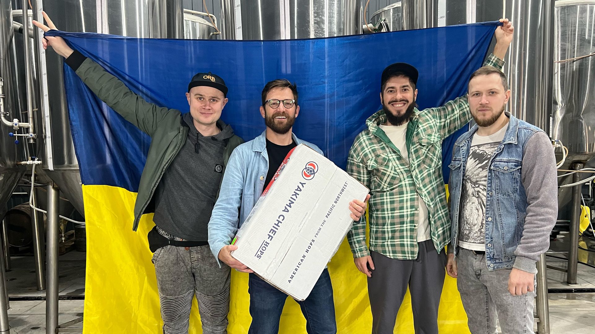 Outer Range Brewing co-founder and head brewer Lee Cleghorn, second from left, with Ukrainian brewers in Rivne. Photo courtesy of Lee Cleghorn