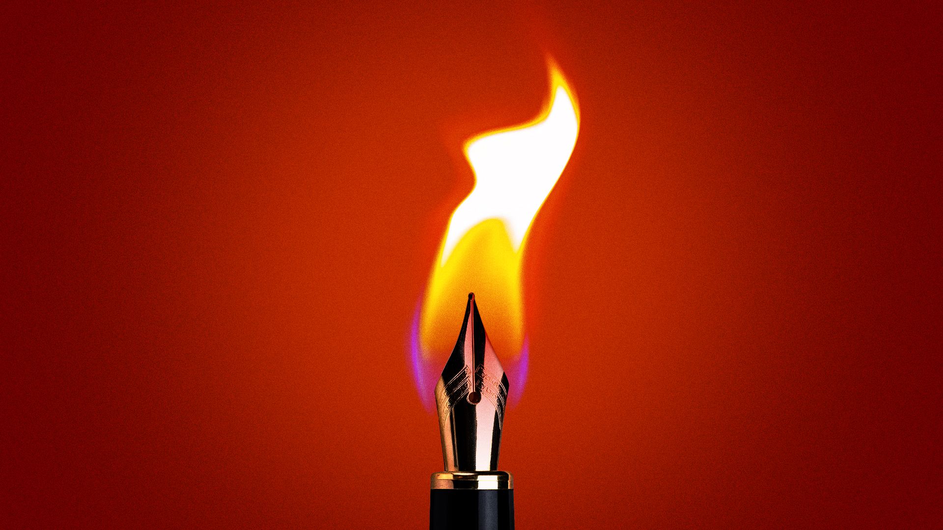 Illustration of a fountain pen lit like a match. 