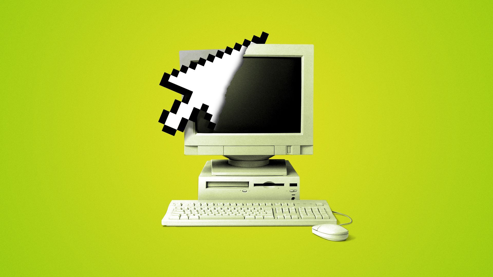Illustration of arrow cursor cutting a computer