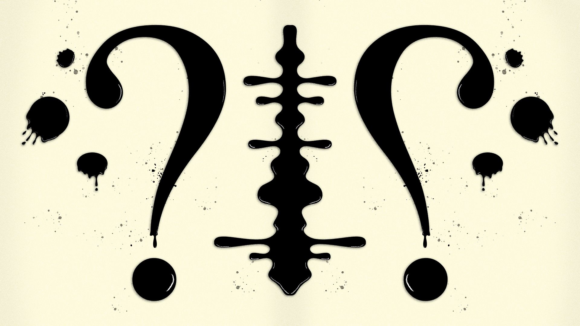 Illustration of a Rorschach test made of oil, depicting question marks.