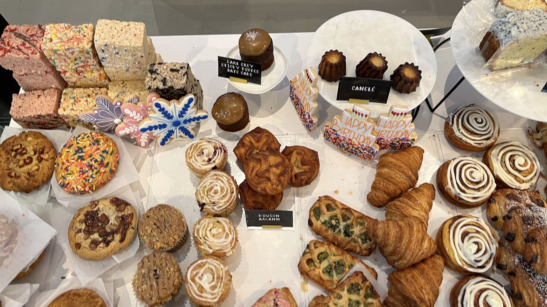 Aerial view of Desserts and pastries.