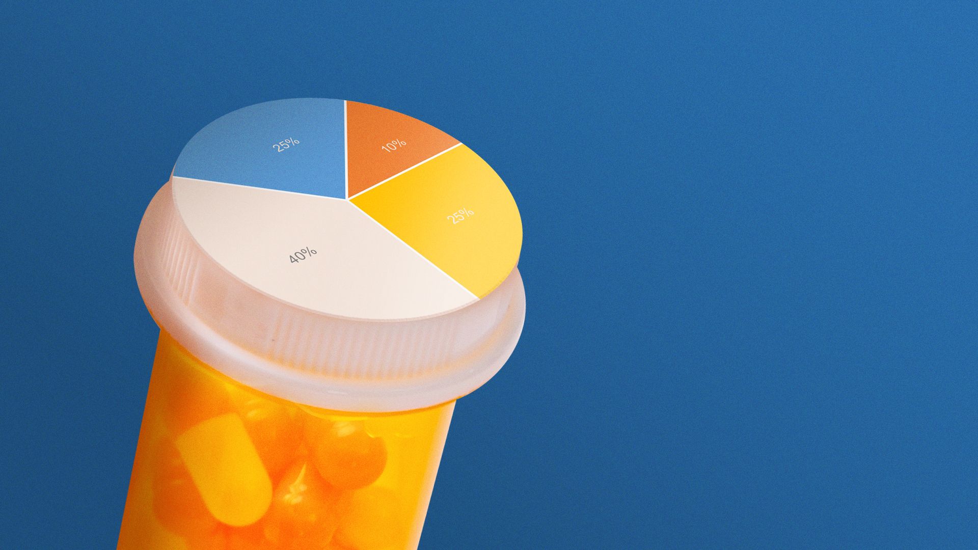 Illustration of a prescription pill bottle with a pie chart on top of the lid.