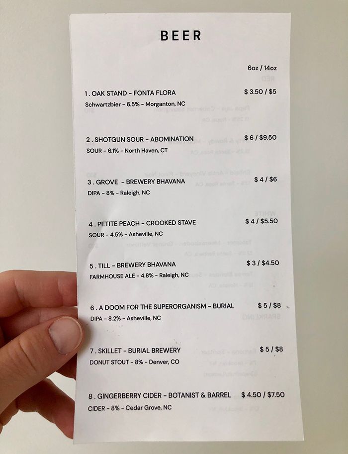 beer list at stable hand charlotte coffee shop