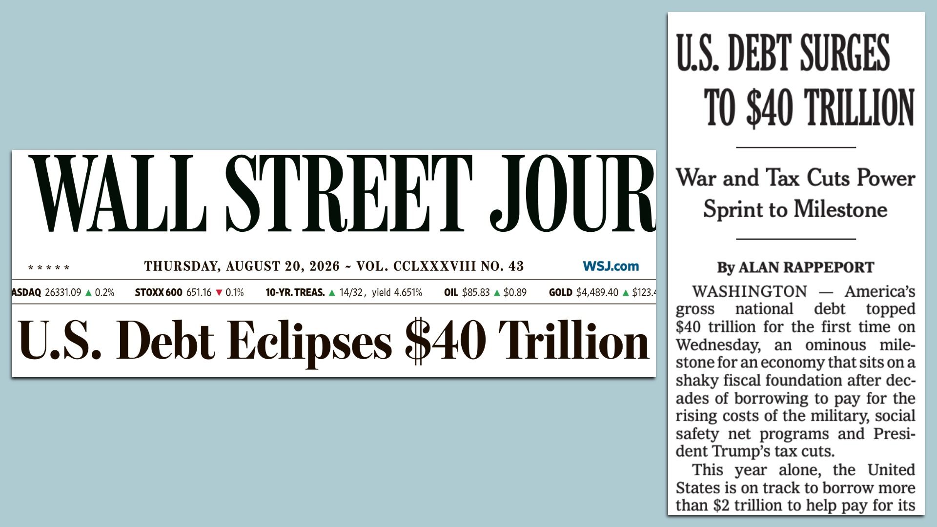 Headlines from today's Wall Street Journal, New York Times