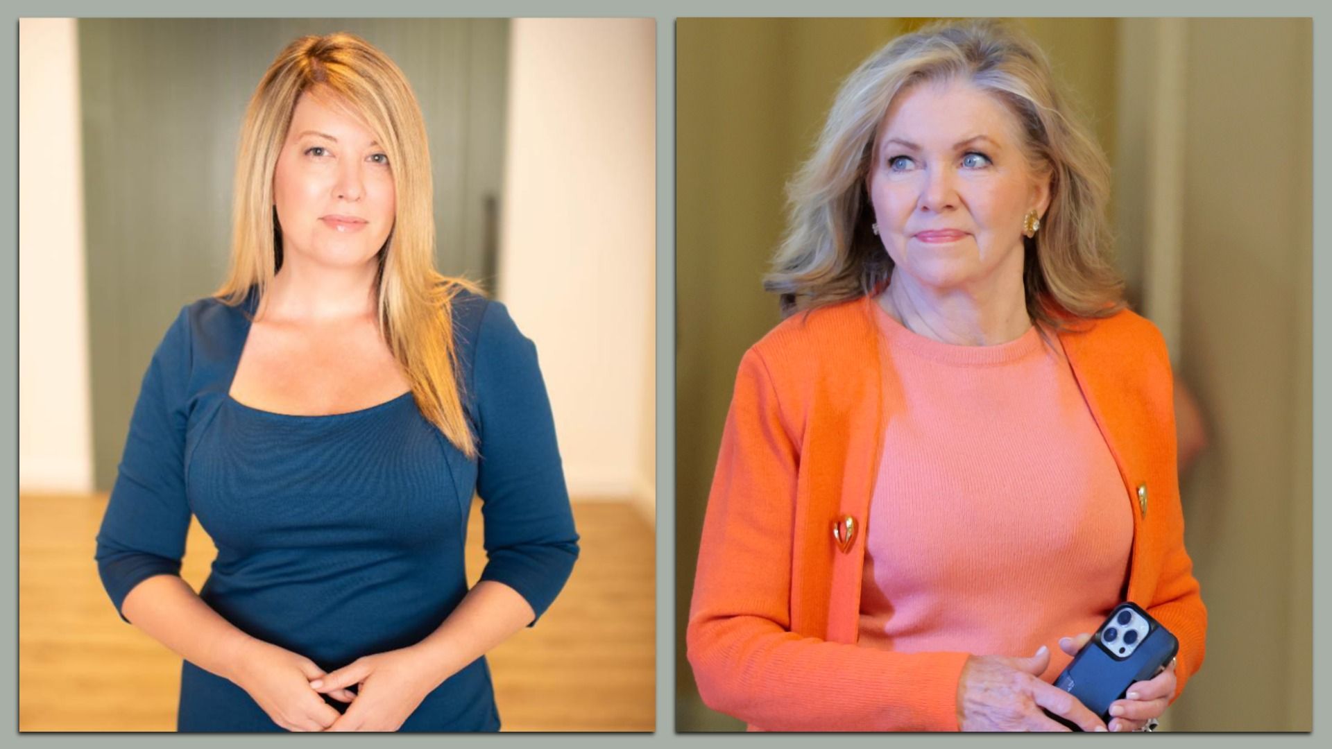 Photograph collage with individual photos of Jerri Green and Marsha Blackburn side by side.