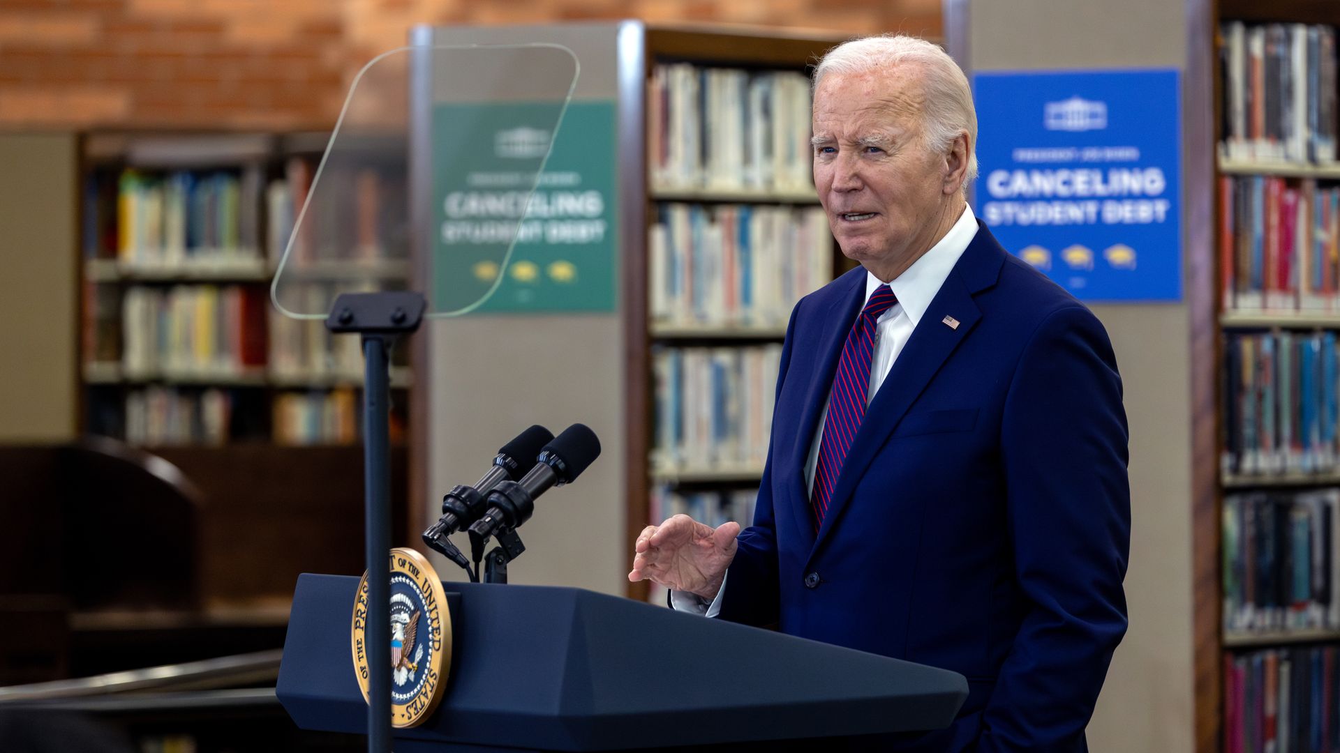 President Biden speaks at a California library.
