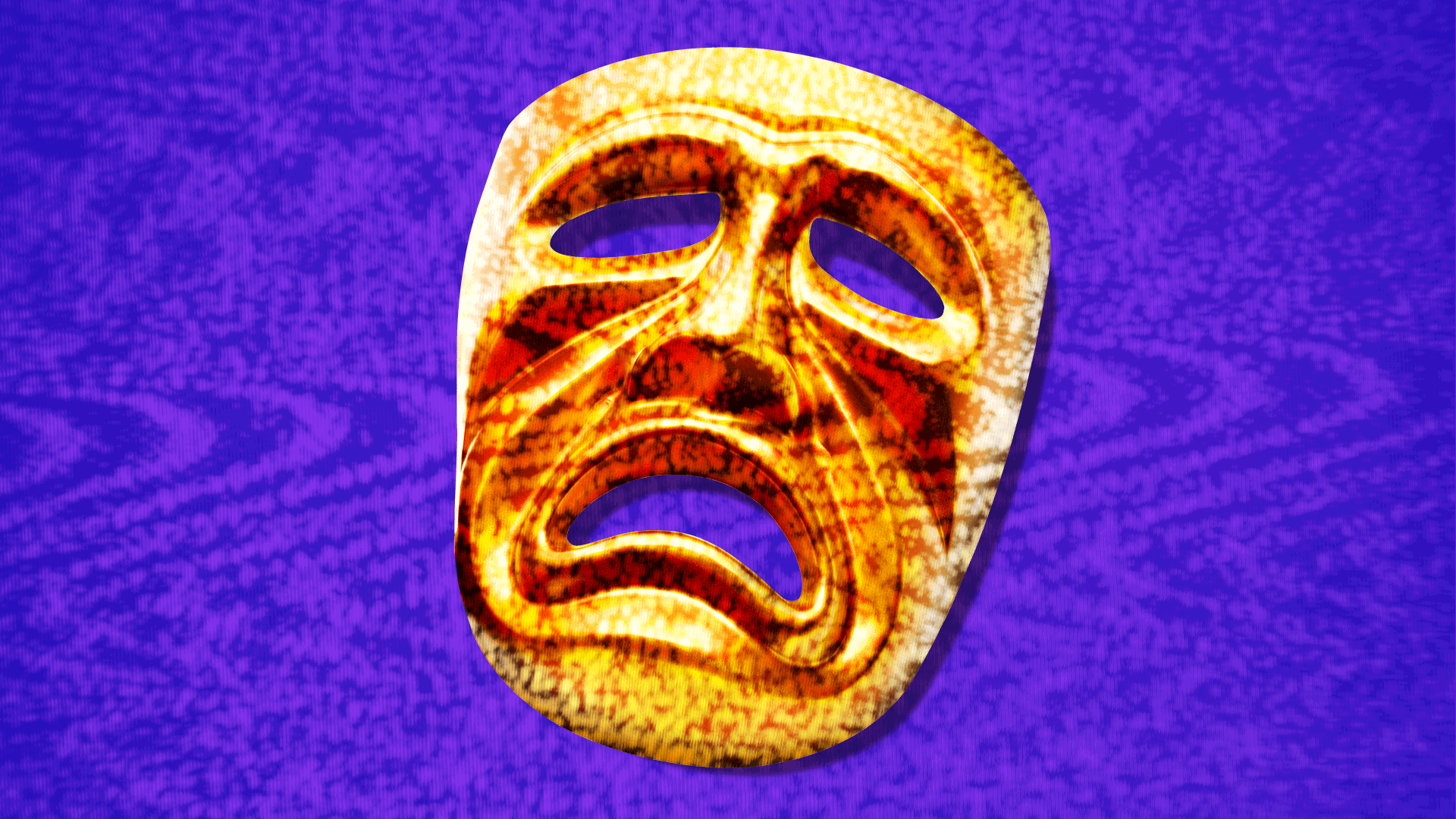 Animated gif of a drama mask with television snow over it