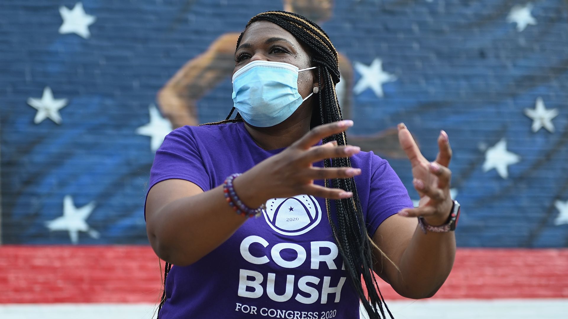 Missouri Democratic congressional candidate Cori Bush speaks to supporters during a canvassing event on August 3, 2020 in St Louis, Missouri.