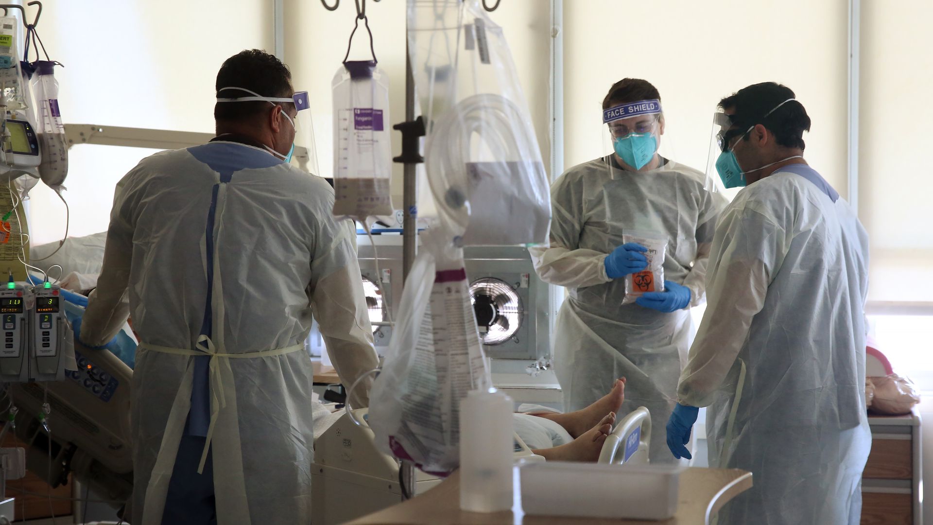 Healthcare workers treating a patient in UCLA Medical Center in Torrence, California, on Dec. 29.