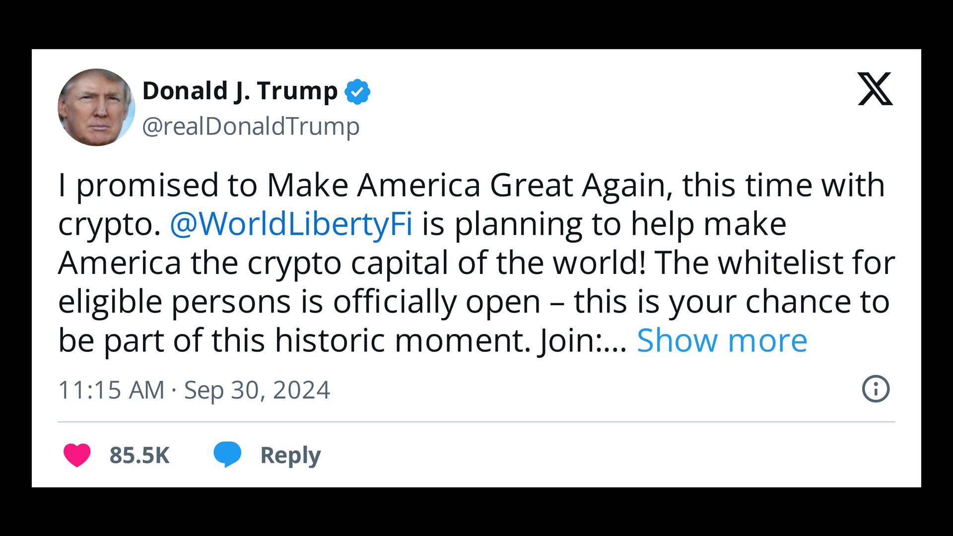A screenshot of a Trump tweet. 