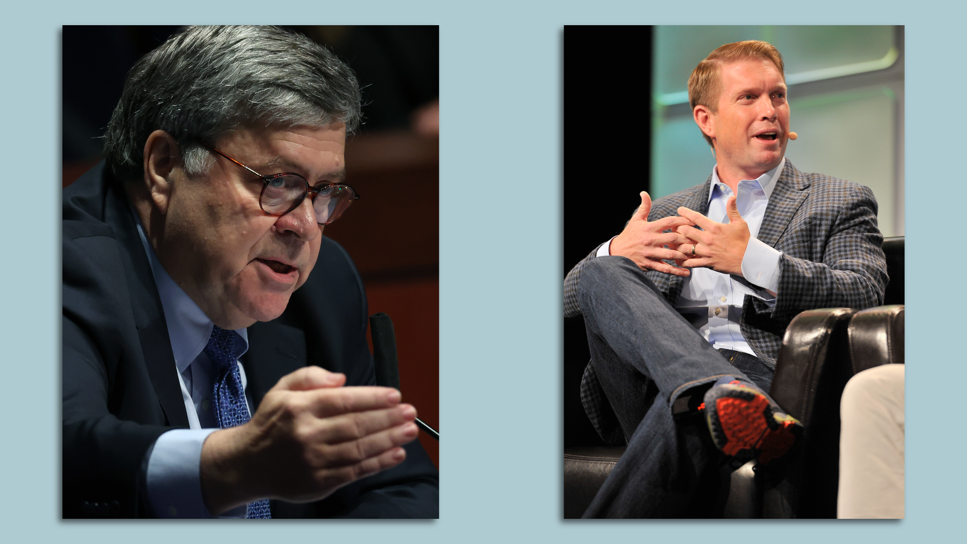 Bill Barr in 2020, Ted Ulloyt in 2016.