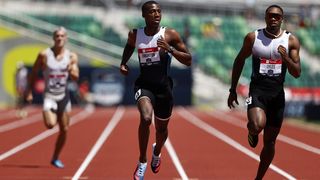 Erriyon Knighton competes in the men's 200-meter first round during the 2022 USATF Outdoor Championships in Eugene, Oregon, on Saturday.