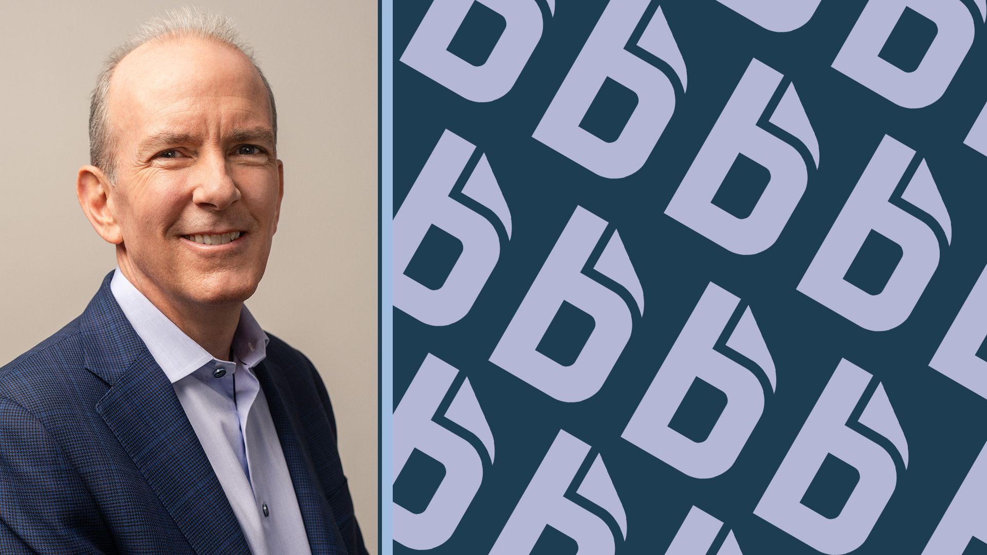 Photo illustration of René Lacerte next to the Bill logo.