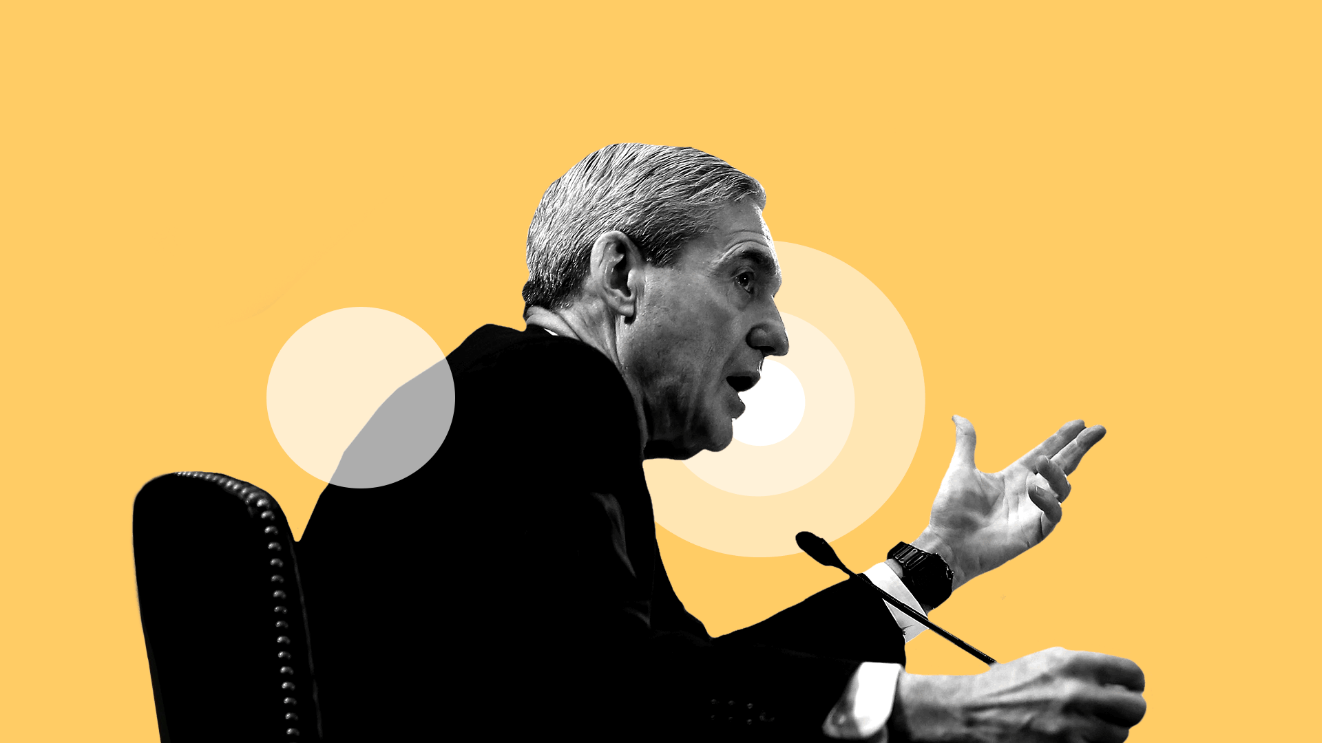 Illustration of Robert Mueller with the area around his mouth called out by vector art circles