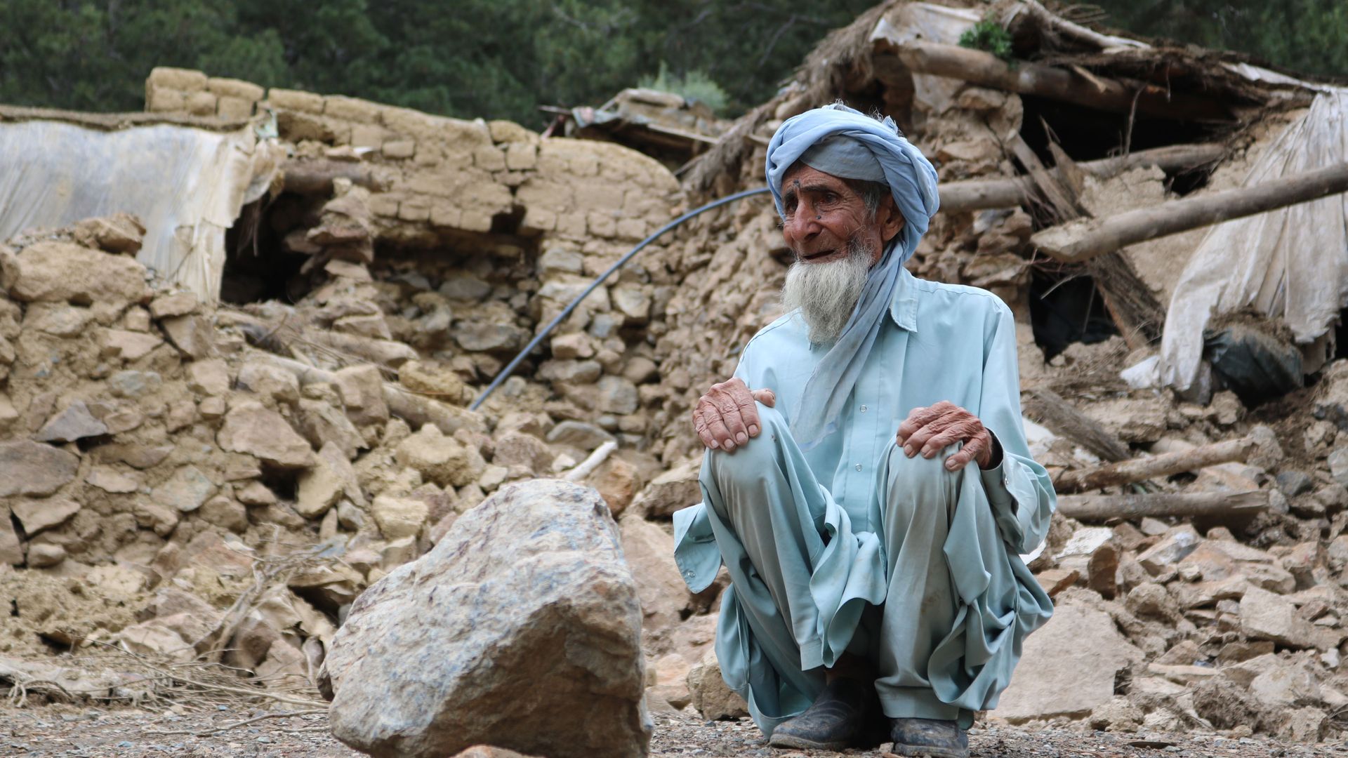 An elder reacts to the earthquake's devastation in Khost province, where hundreds of homes were destroyed. Photo: Sardar Shafaq/Anadolu Agency via Getty Images
