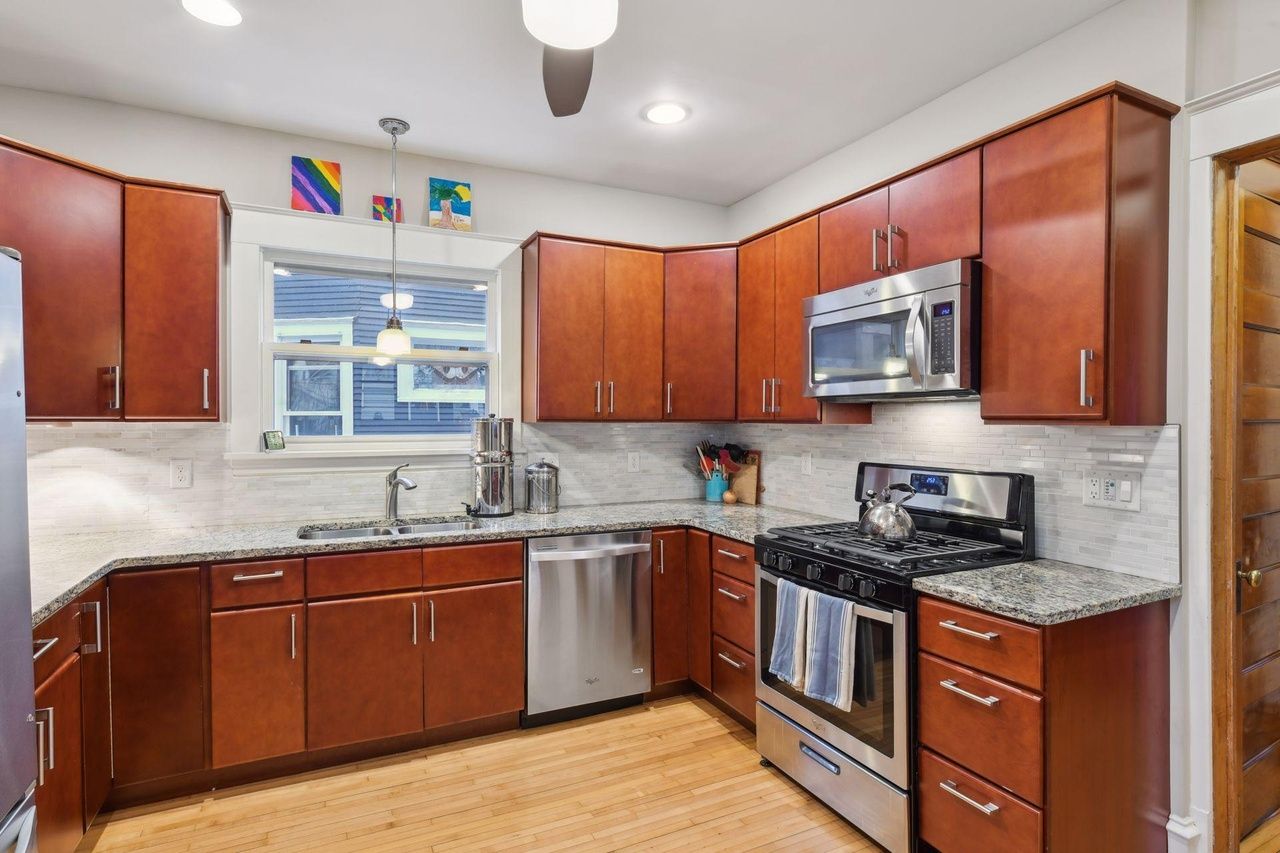 modern kitchen with stainless appliances