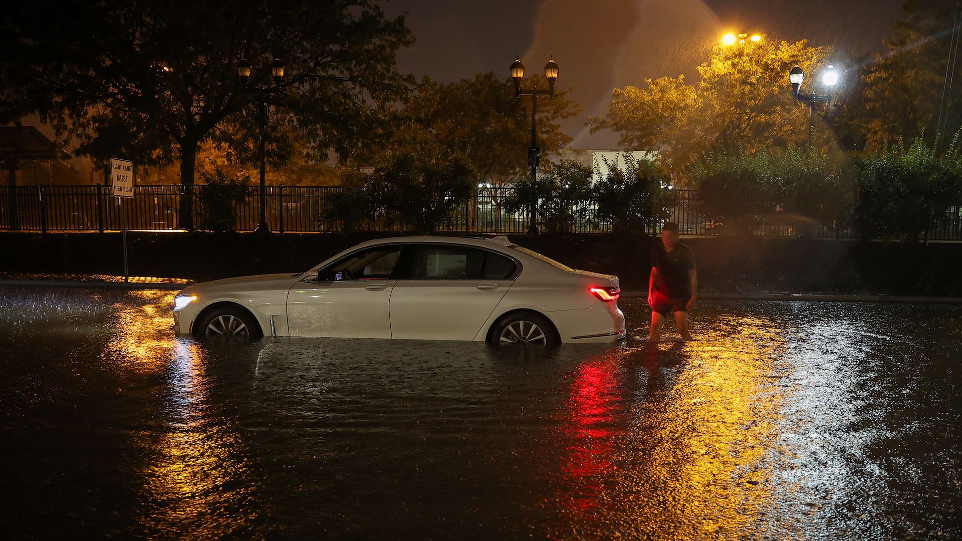 Cars sit sunken at Highway 440 after a flash flood in Bayonne City of New Jersey, United States on September 1,