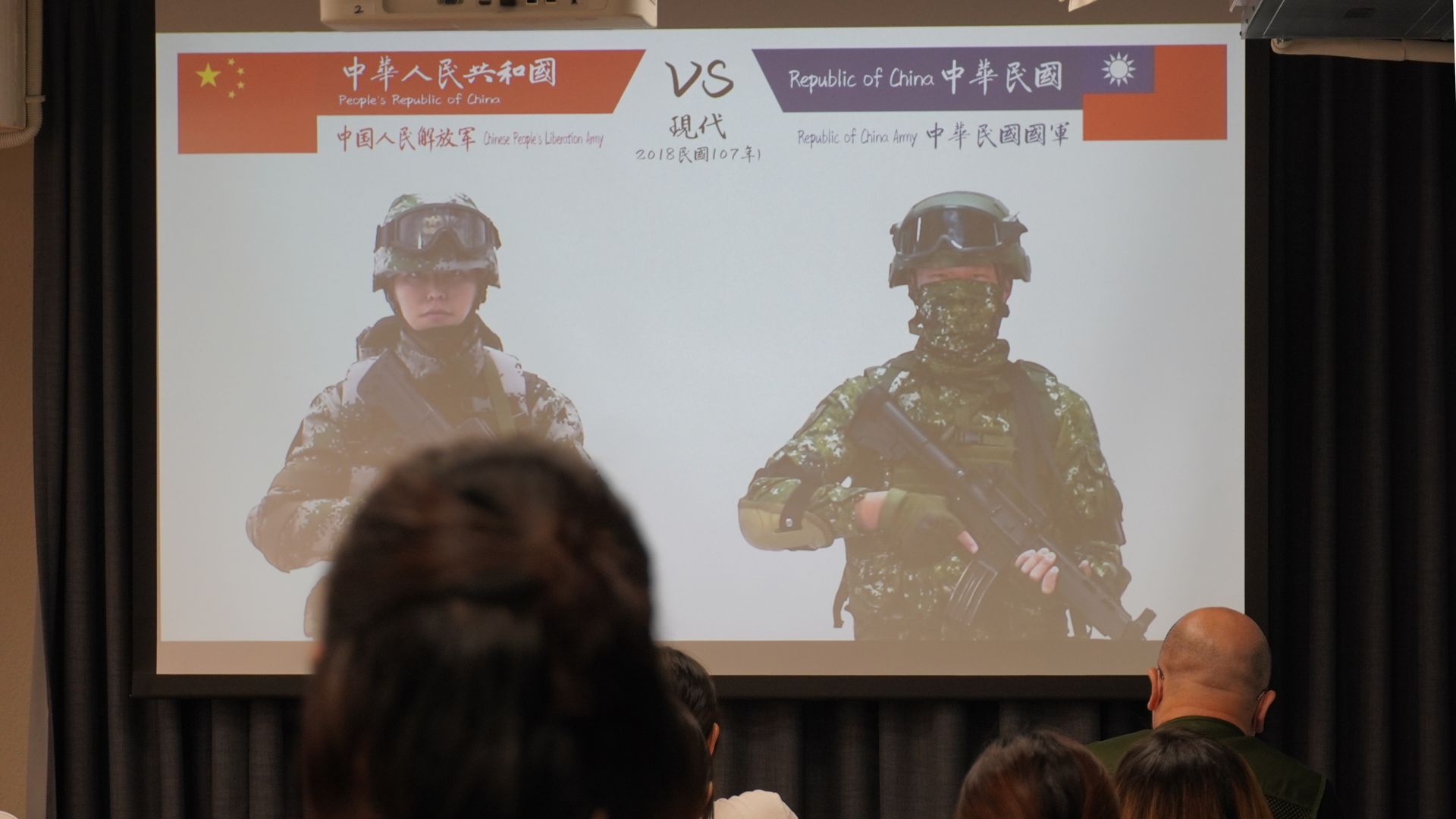 Students at a Kuma Academy training in Taipei Taiwan learn to distinguish PRC and ROC military uniforms