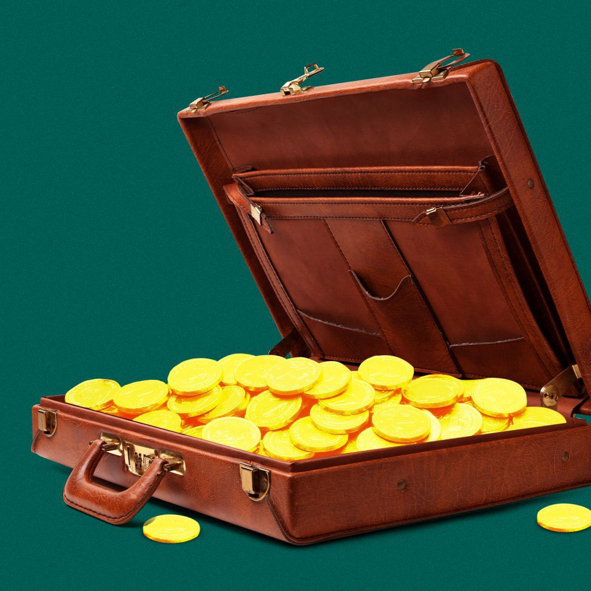 Suitcase with gold bitcoins