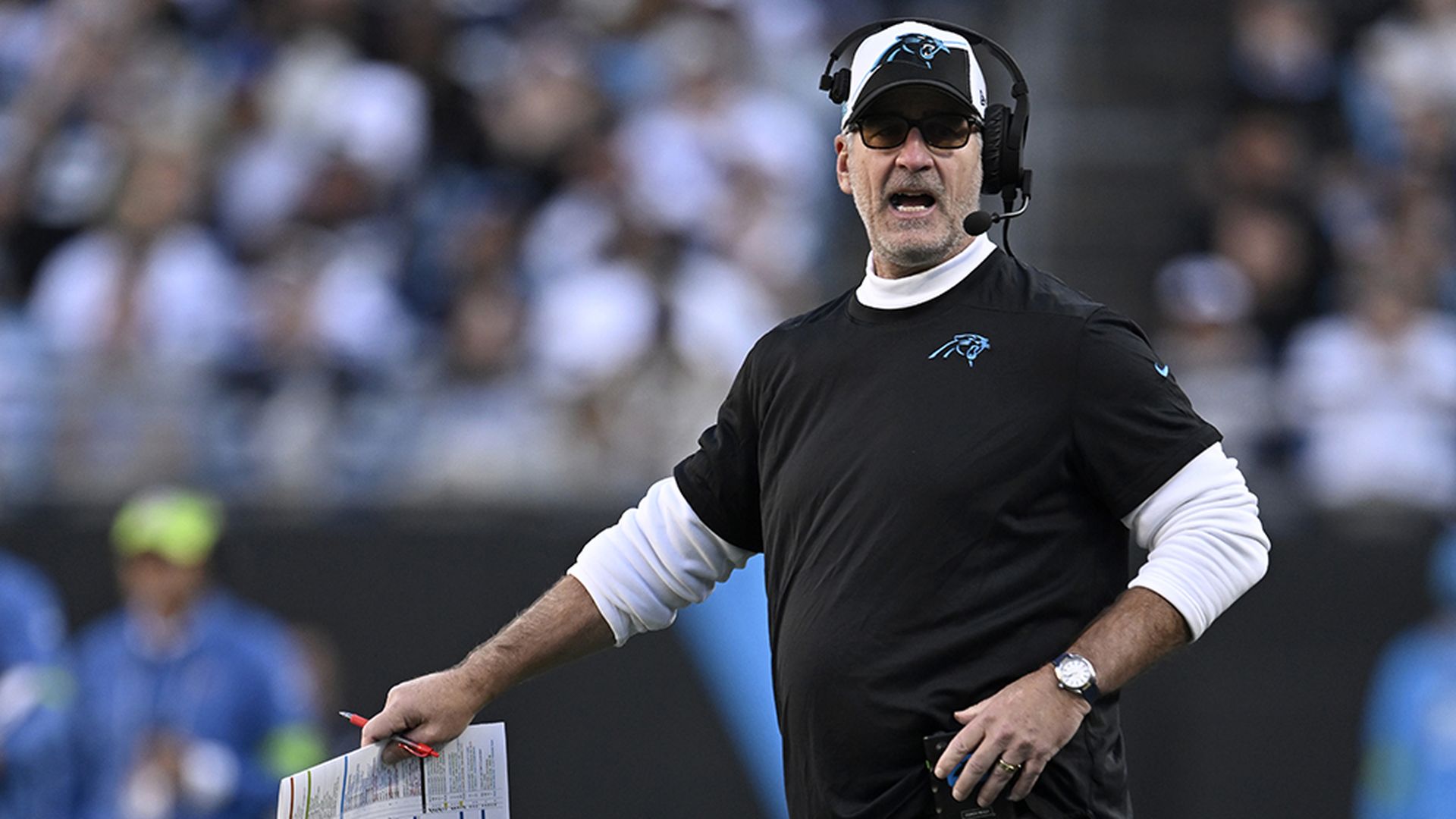 Carolina Panthers head coach Frank Reich on the sidelines.