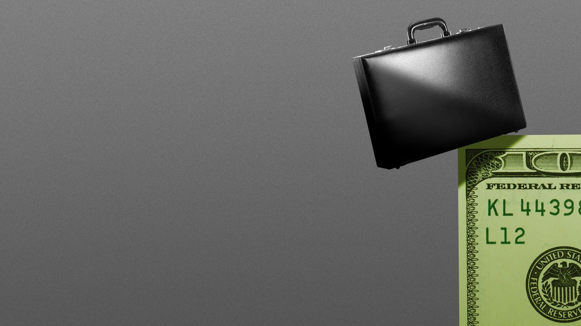 illustration of a briefcase on the edge of a hundred dollar bill