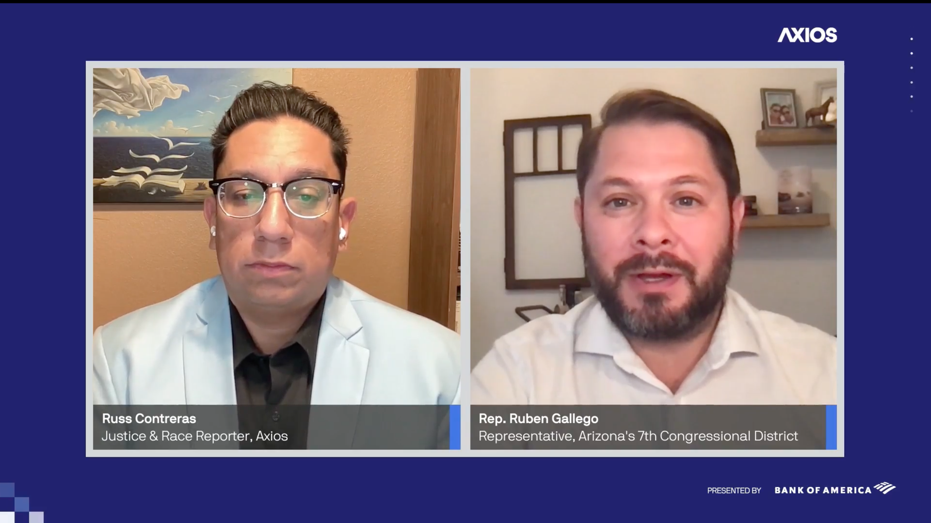 Rep. Ruben Gallego speaking with Axios reporter Russell Contreras