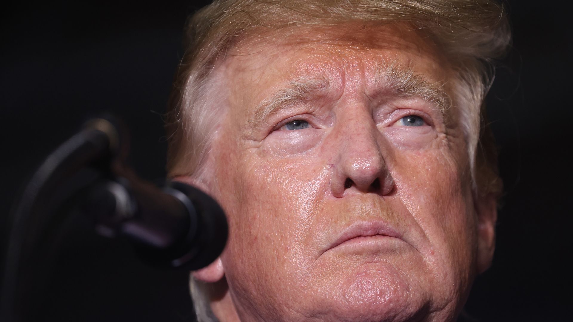 Photo of Donald Trump's face up close as he looks to his left