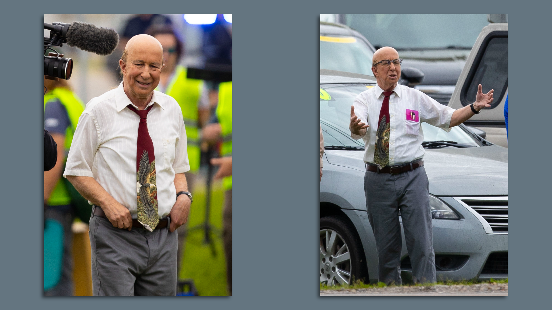 Photo shows Paul Shaffer on set of the "Spinal Tap" sequel