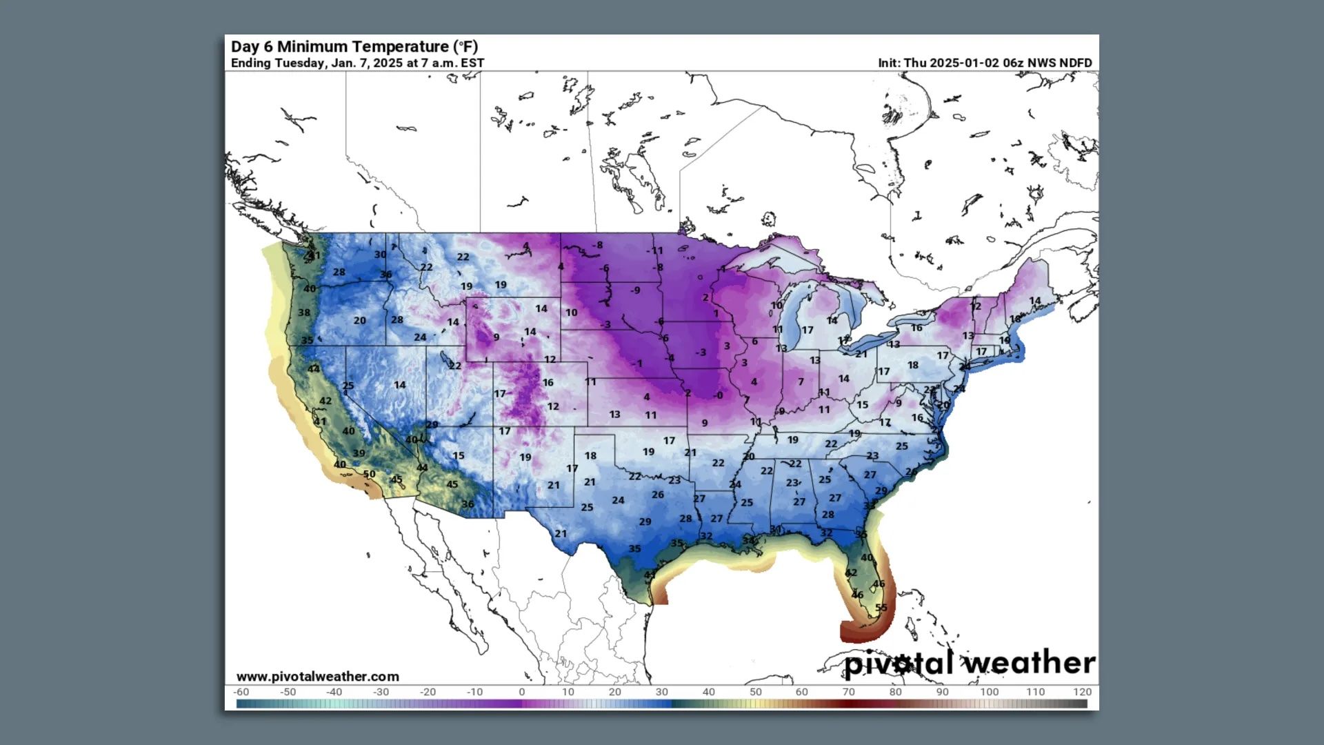 A map of winter U.S. temperatures.