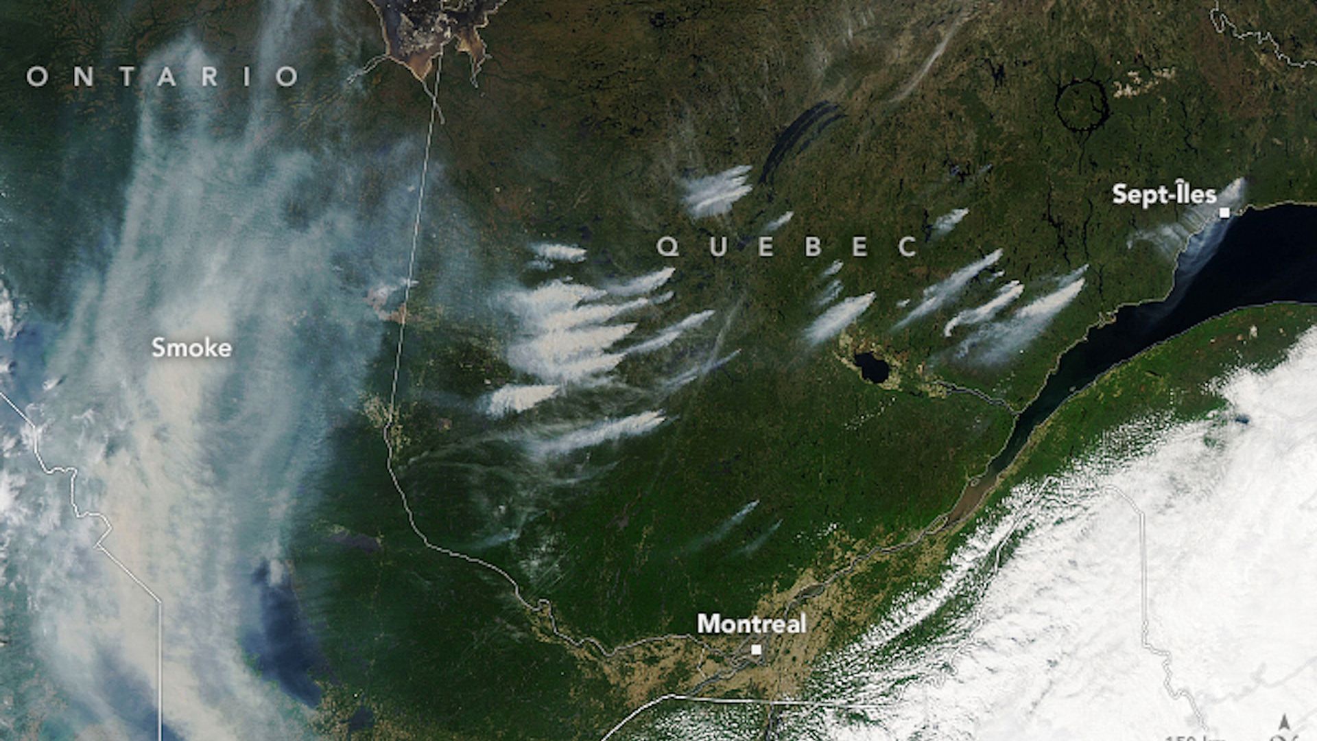 Wildfire smoke billowing from multiple fires in Quebec in early June.