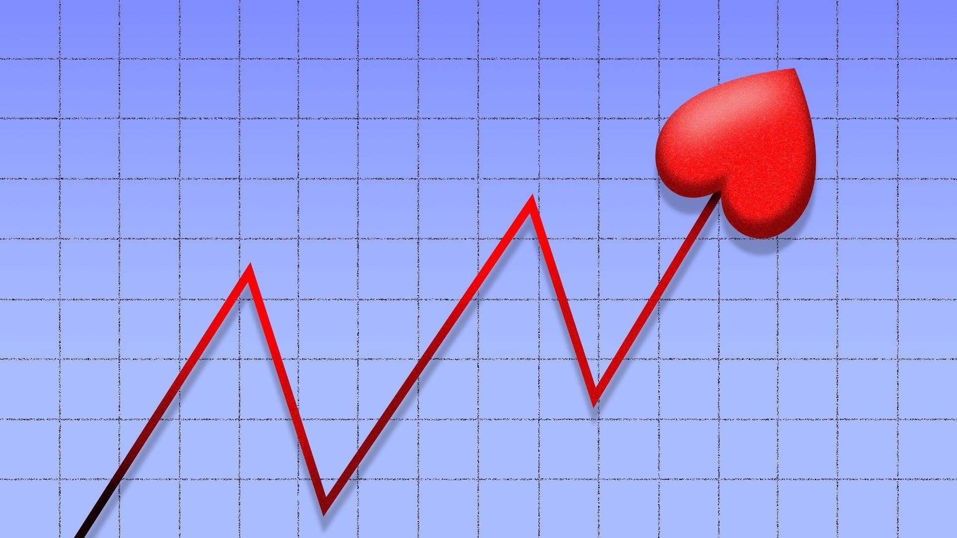 Illustration of an upward trending stock line with a heart in place of an arrowhead 