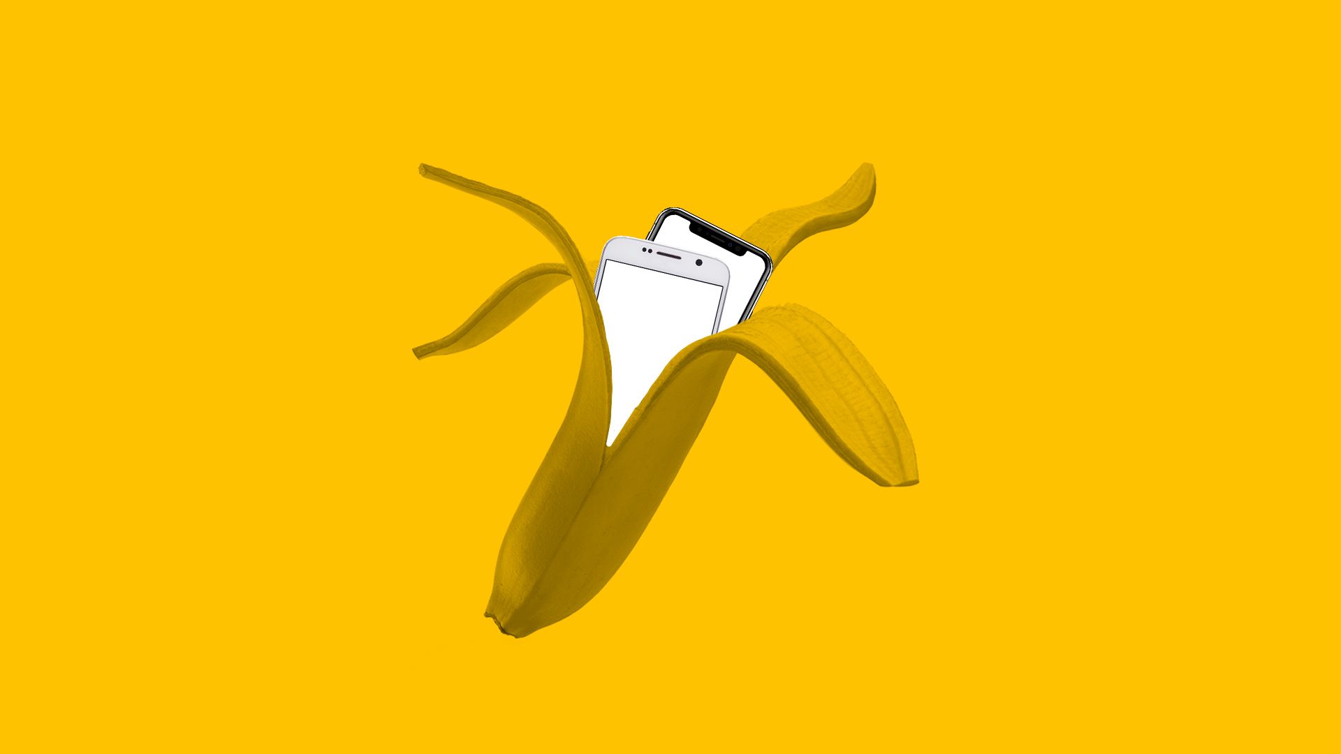 Illustration of a banana revealing two smartphones