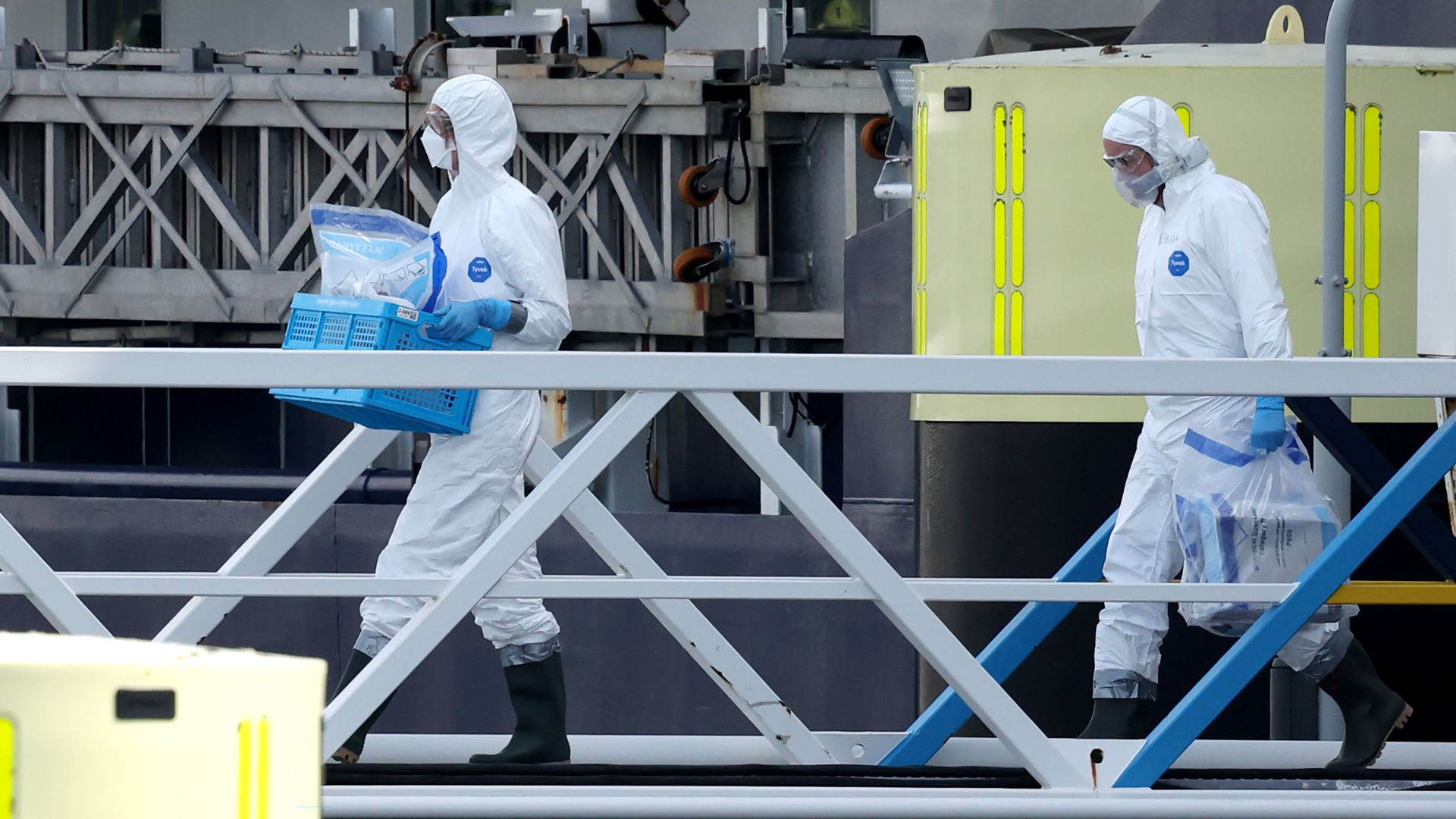 Workers disinfecting cruise ship after hantavirus outbreak