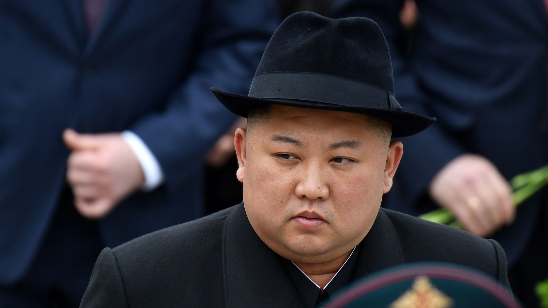 North Korean leader Kim Jong Un attends a wreath laying ceremony at the Military Glory of the Russian Pacific Fleet memorial.