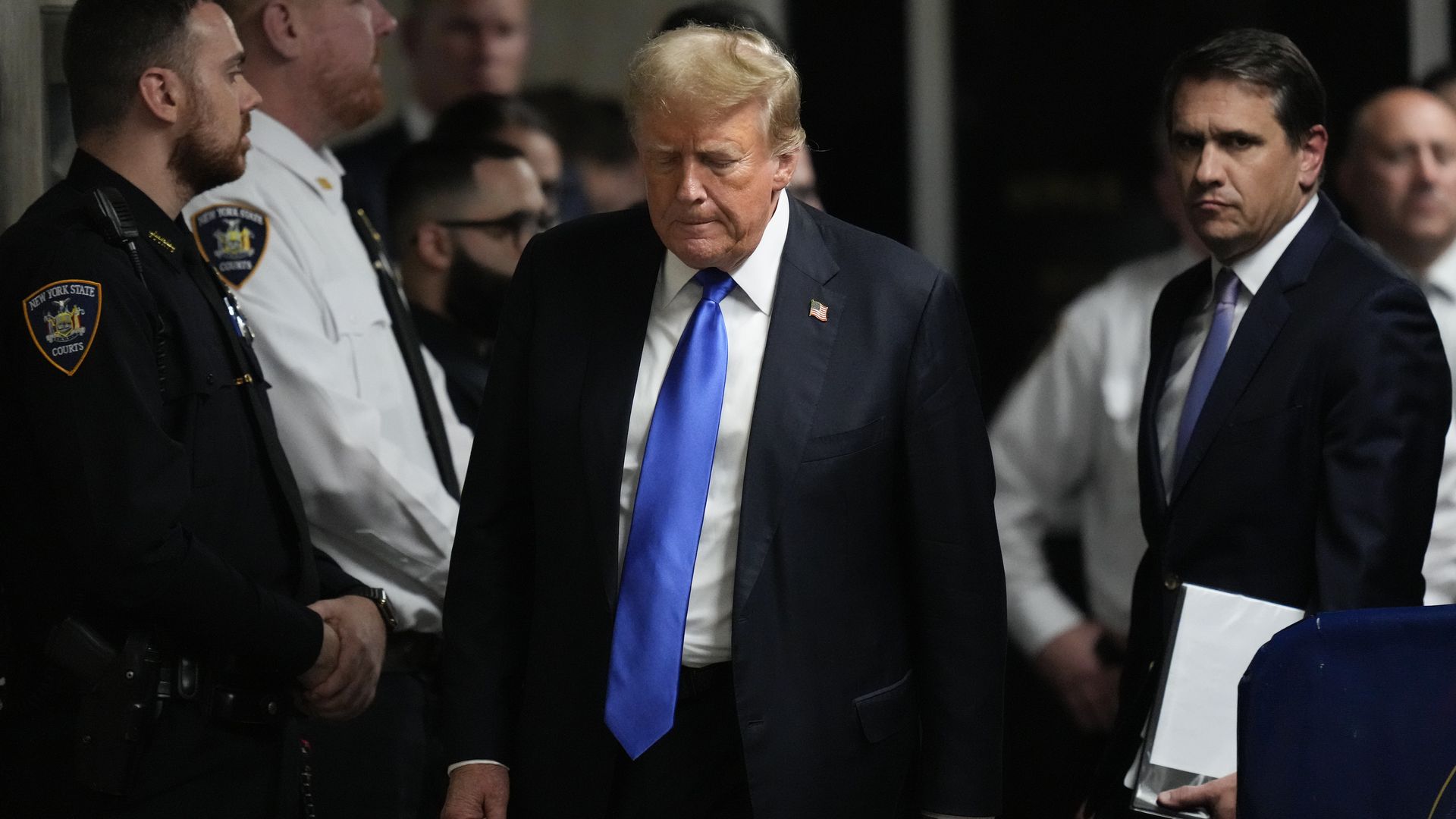 Former President Trump after a jury convicted him in Manhattan Criminal Court yesterday.