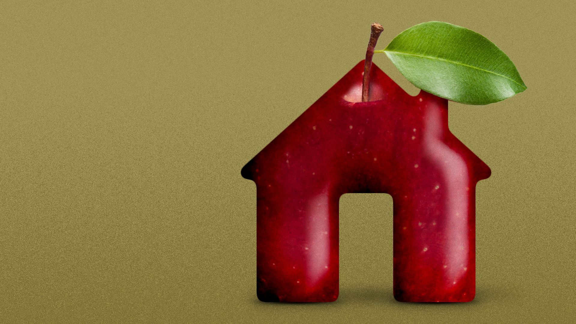 Illustration of an apple shaped like a house.