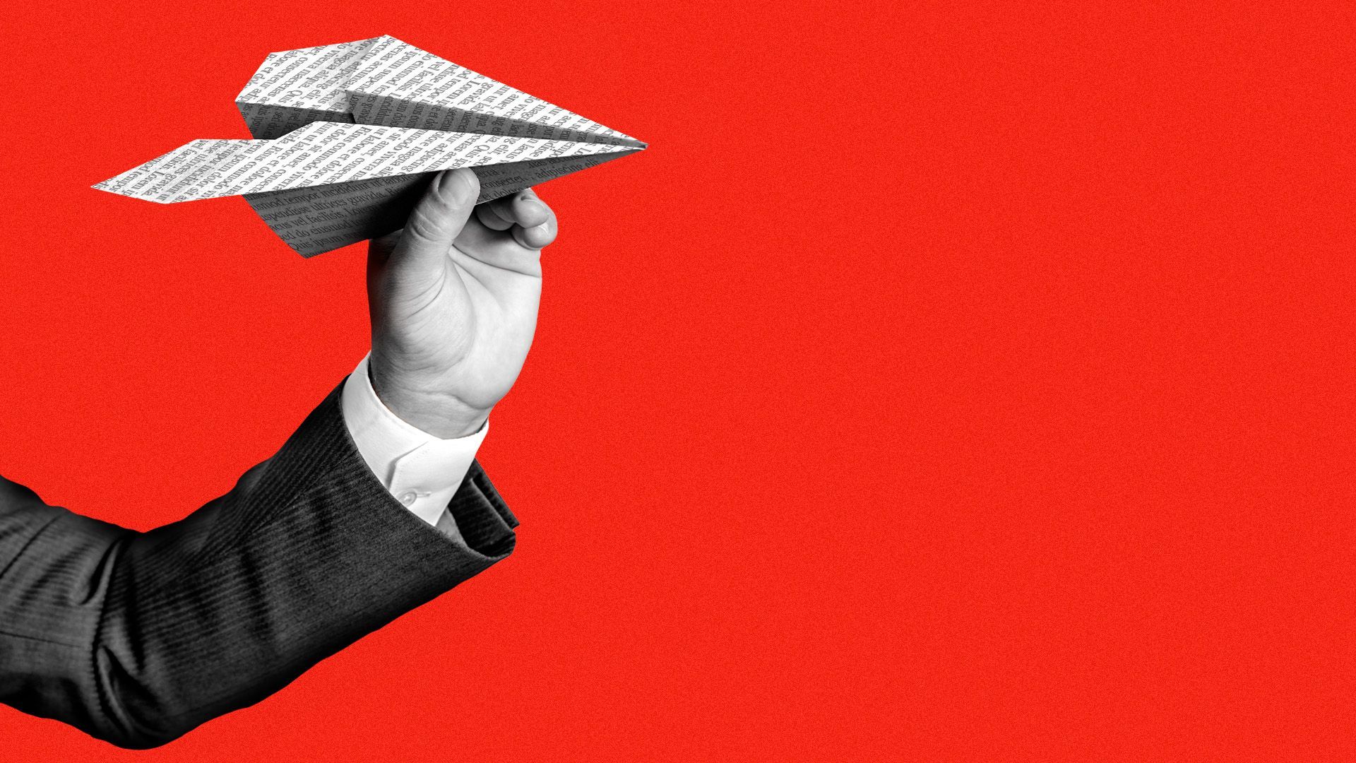 Illustration of a hand in a suit holding a paper airplane legislative bill