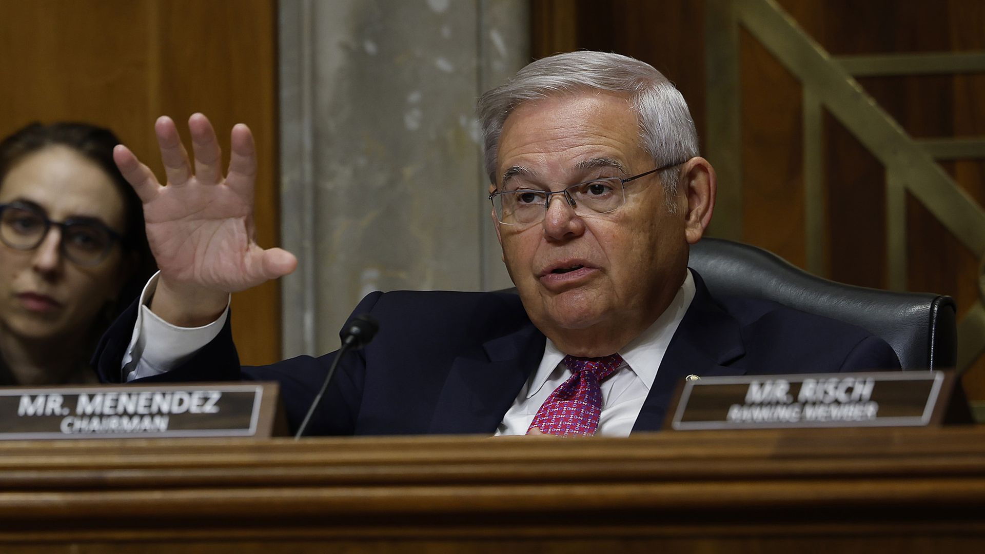 : Senate Foreign Relations Committee Chairman Robert Menendez (D-NJ) questions witnesses about the ongoing war in Ukraine during a hearing in the Dirksen Senate Office Building on Capitol Hill on January 26, 2023 in Washington, DC. 
